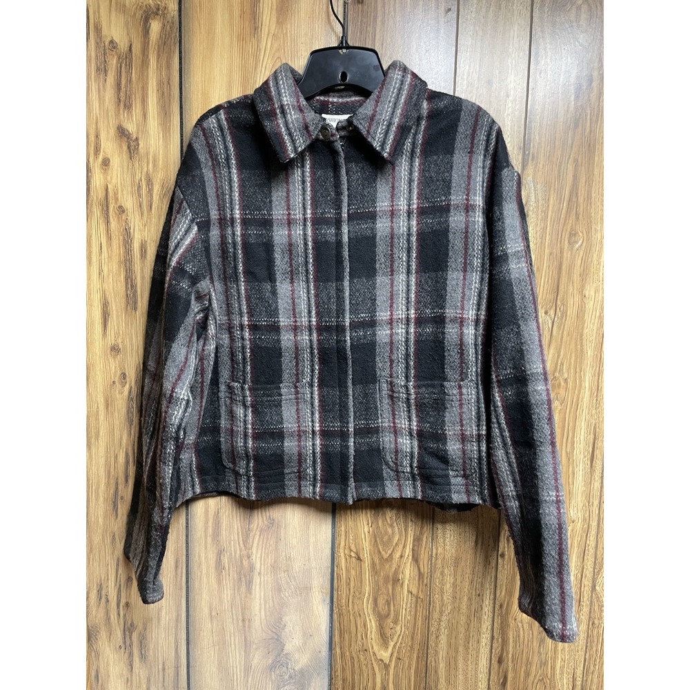 Vintage Fashion Bug Wool Plaid Zip Jacket Black Gray Red Lg Lined Retro